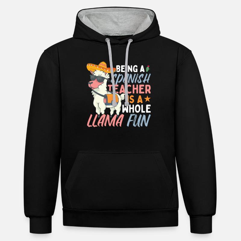 Drôle de professeur d’espagnol Llama - Sweat à capuche contrasté - noir/gris chiné