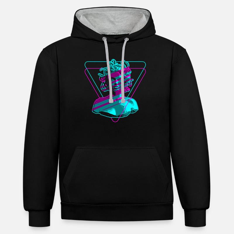 Méduse Vaporwave - Sweat à capuche contrasté - noir/gris chiné