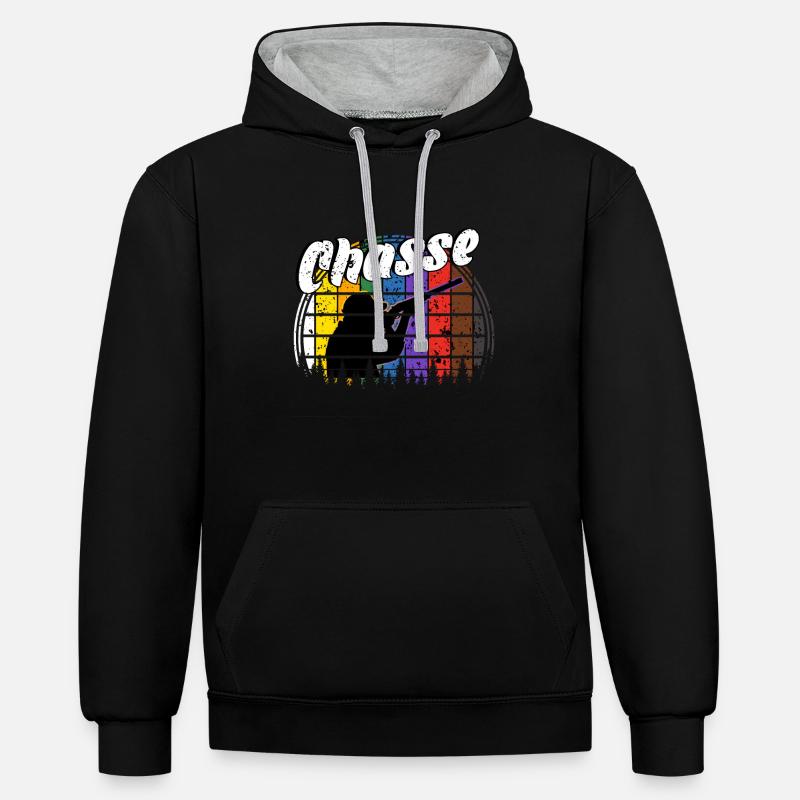 Chasse chasse - Sweat à capuche contrasté - noir/gris chiné