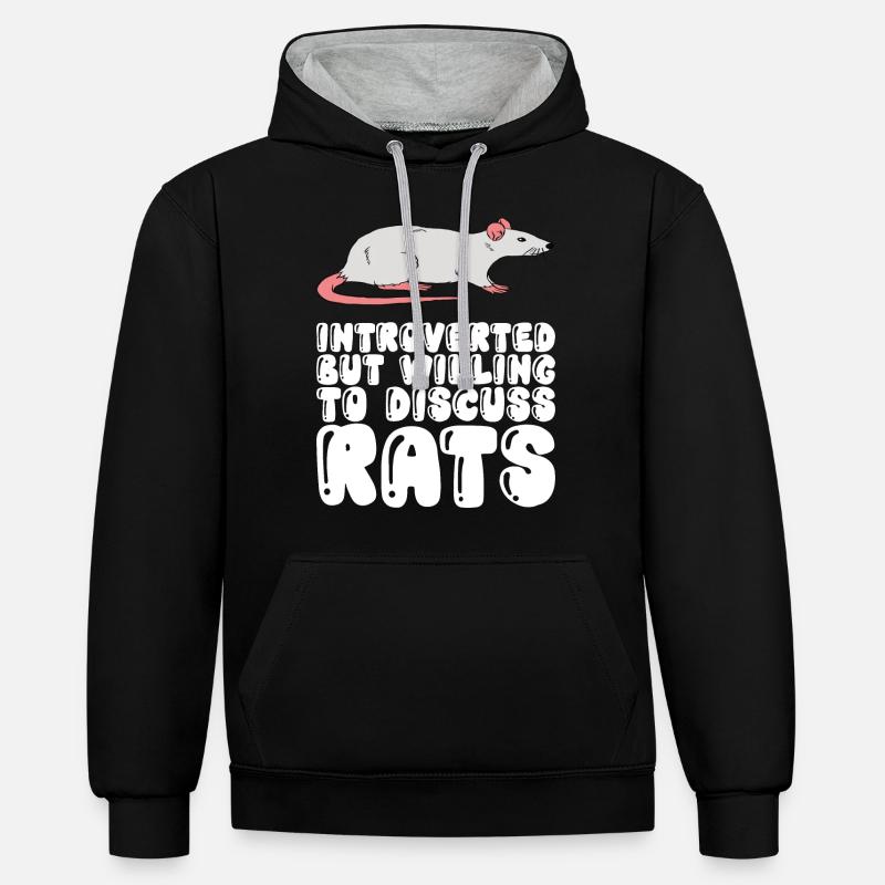 Introverti parlant des rats - Sweat à capuche contrasté - noir/gris chiné