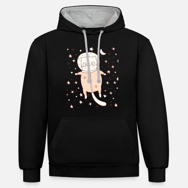 Chaton mignon en tenue spatiale - Sweat à capuche contrasté - noir/gris chiné