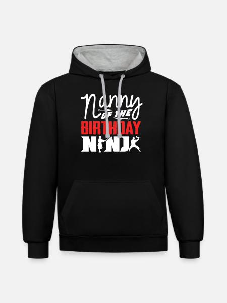 Anniversaire du Ninja, Ninja, - Sweat à capuche contrasté - noir/gris chiné