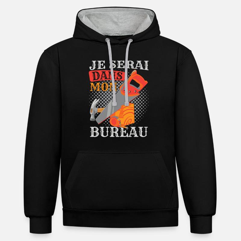 Menuisier Humour Charpentier Ebéniste - Sweat à capuche contrasté - noir/gris chiné