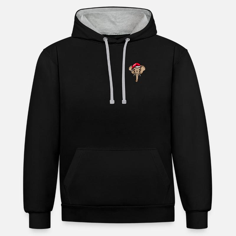 Éléphant pixelisé Noël - Drôles d’éléphants - Sweat à capuche contrasté - noir/gris chiné