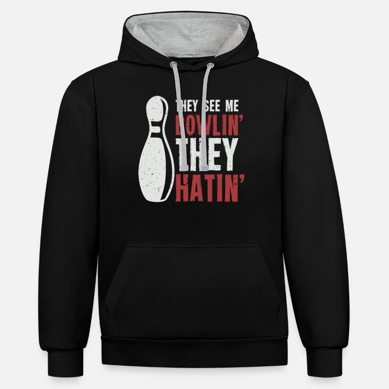 Bowling, Bowler Bowling Player Pin - Sweat à capuche contrasté - noir/gris chiné