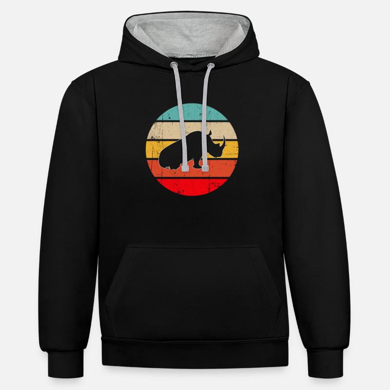 Rhinocéros Rétro - Sweat à capuche contrasté - noir/gris chiné