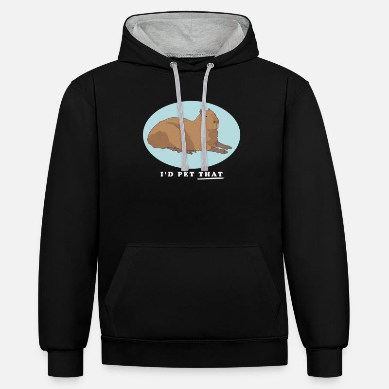 Capybara capybara | Cadeau Capybaras - Sweat à capuche contrasté - noir/gris chiné