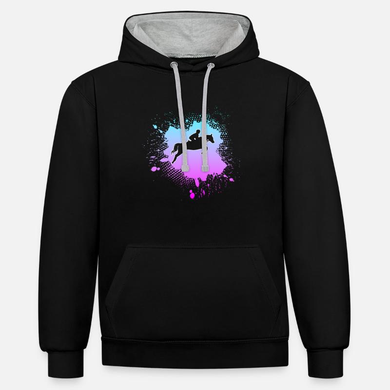 Équitation - Sweat à capuche contrasté - noir/gris chiné