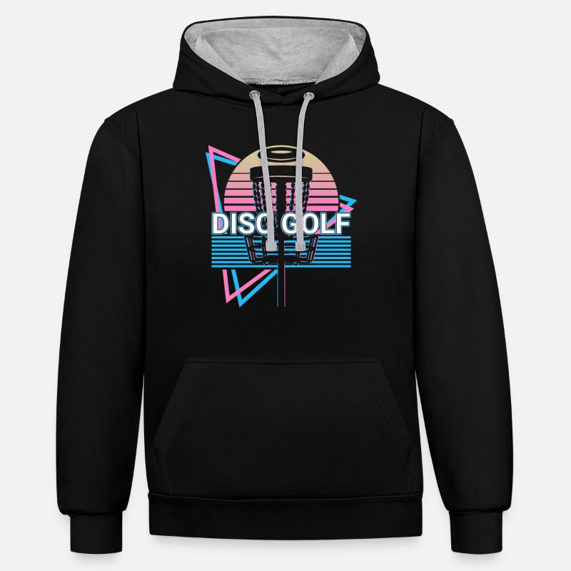 Disc Golf Player Retro - Sweat à capuche contrasté - noir/gris chiné
