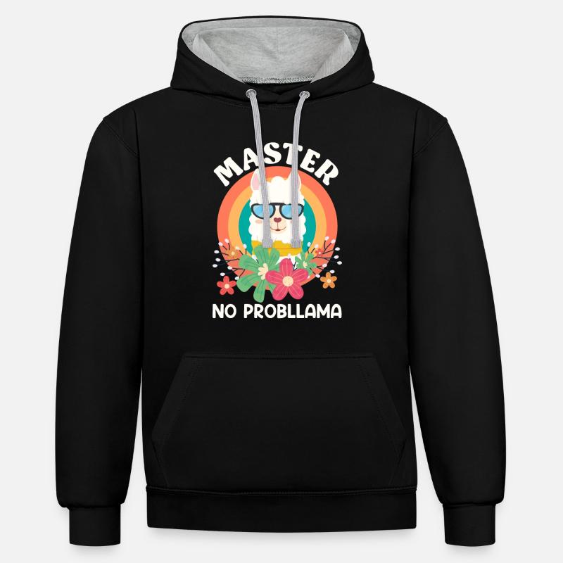 Master 2023 No Probllama Masterabschluss - Kontrast-Hoodie - Schwarz/Grau meliert