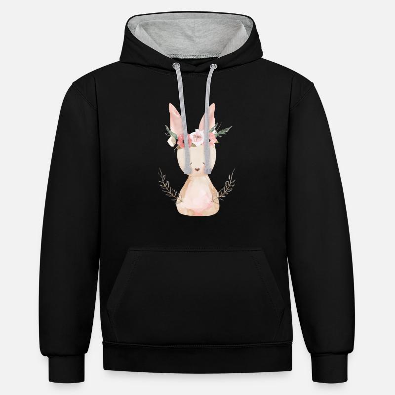 Lapin de Pâques mignon - Sweat à capuche contrasté - noir/gris chiné
