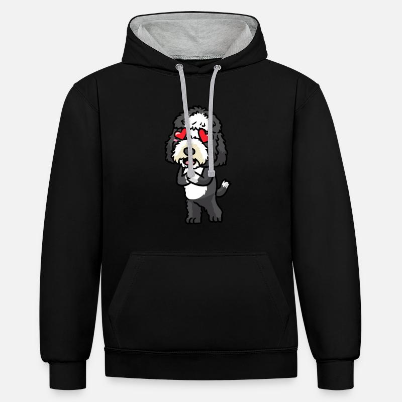 Émoticône Sheepadoodle Dog In Love - Sweat à capuche contrasté - noir/gris chiné
