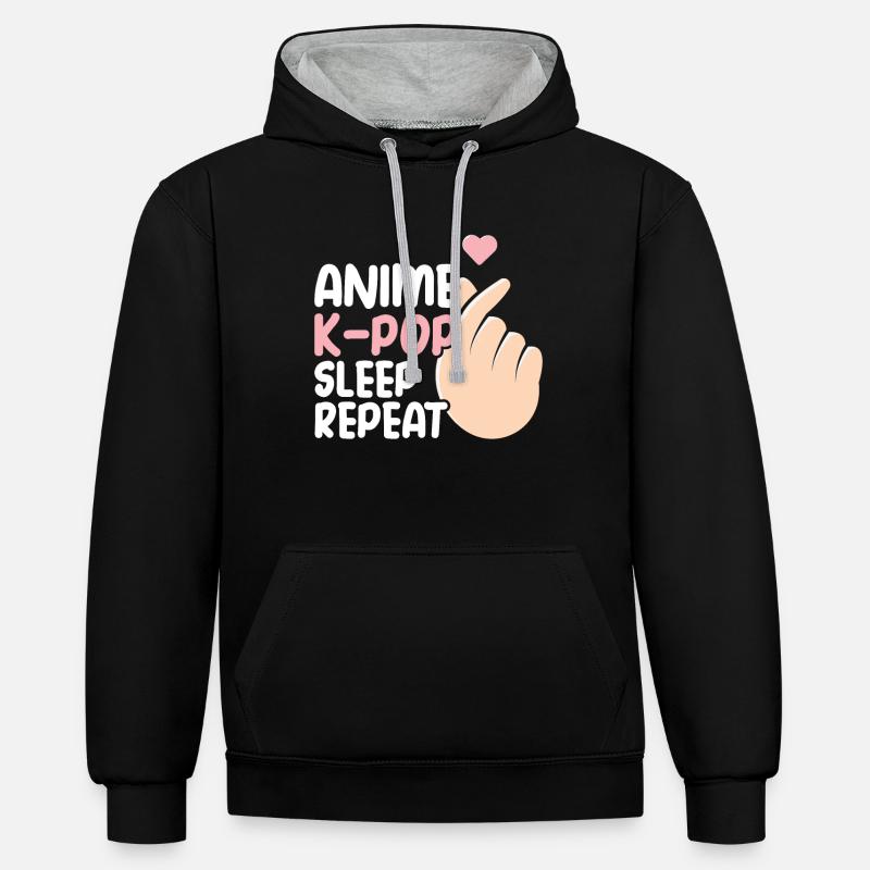 Anime K-Drama - Sweat à capuche contrasté - noir/gris chiné