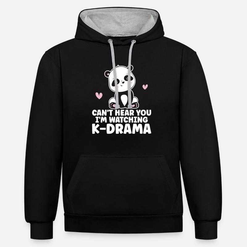 Panda K-Drama - Sweat à capuche contrasté - noir/gris chiné