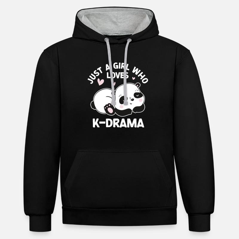 Panda K-Drama - Sweat à capuche contrasté - noir/gris chiné