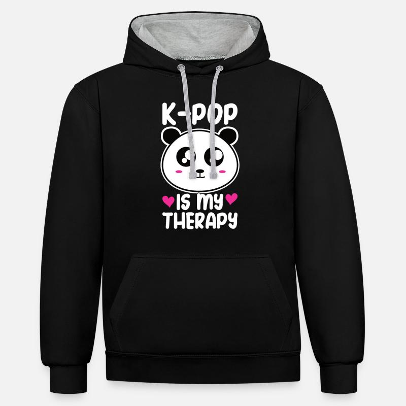 K-Pop Panda - Sweat à capuche contrasté - noir/gris chiné