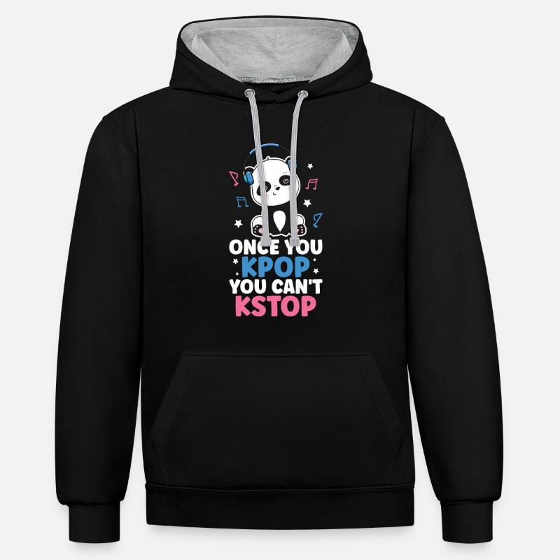 K-Pop Panda - Sweat à capuche contrasté - noir/gris chiné