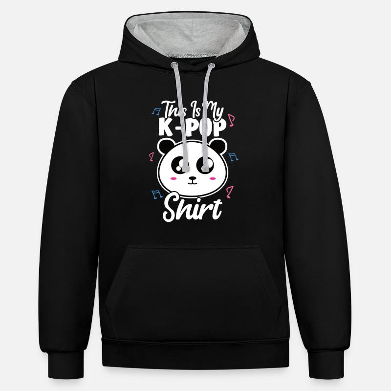 K-Pop Panda - Sweat à capuche contrasté - noir/gris chiné