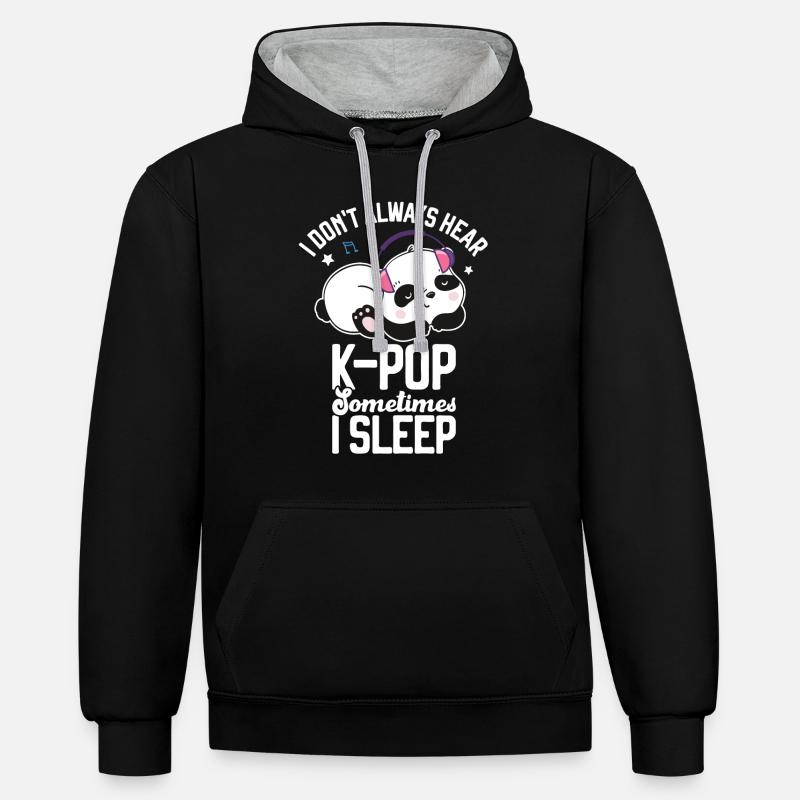 K-Pop Panda - Sweat à capuche contrasté - noir/gris chiné