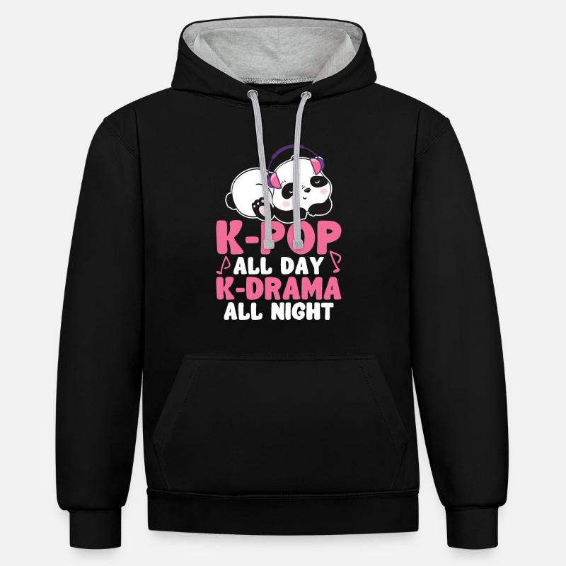 K-Pop Panda - Sweat à capuche contrasté - noir/gris chiné