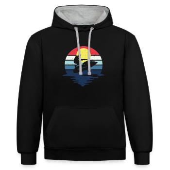 Retro Jet Boat Water Scooter Jet Ski - Contrast hoodie - black/heather grey - Front - Anna (173cm) & Nico (186cm)