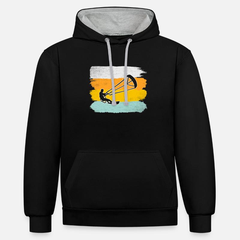 Kite Surf Rétro - Sweat à capuche contrasté - noir/gris chiné