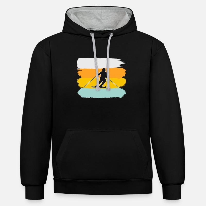 Ski rétro - Sweat à capuche contrasté - noir/gris chiné