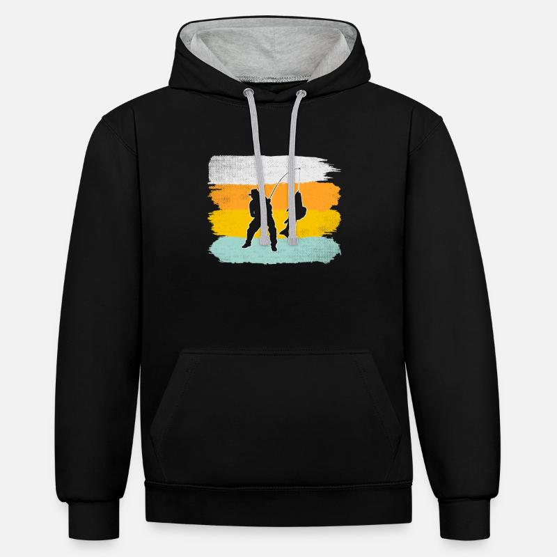 Pêche Rétro - Sweat à capuche contrasté - noir/gris chiné