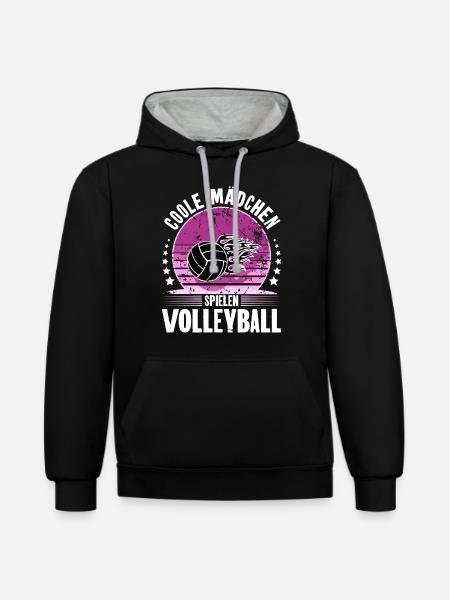 Volleyball - Kontrast-Hoodie - Schwarz/Grau meliert
