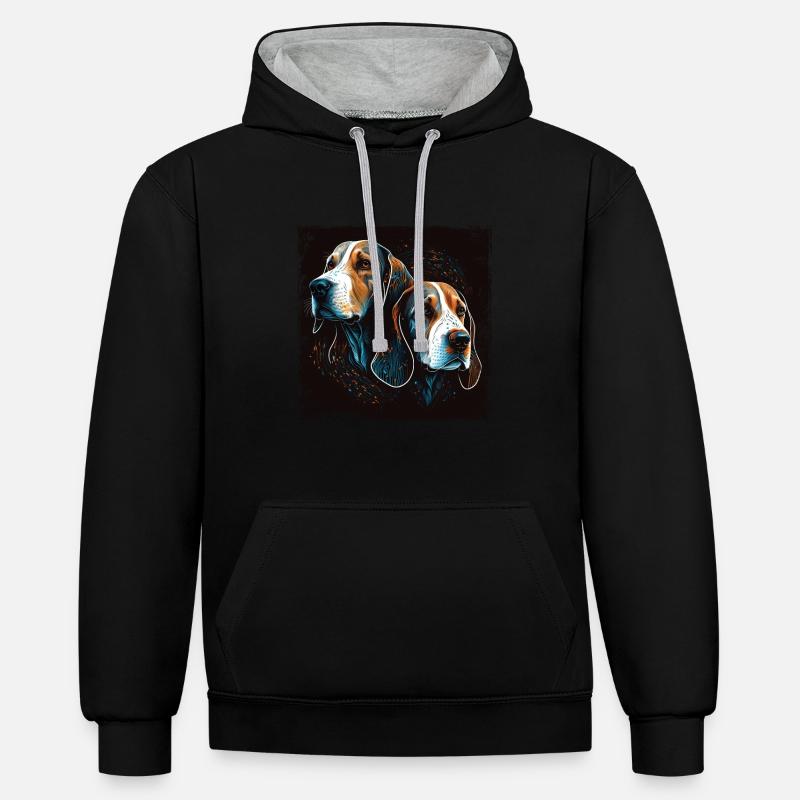 Portrait d’image de Beagle - Sweat à capuche contrasté - noir/gris chiné