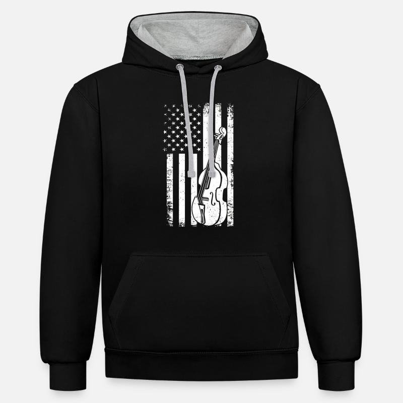 Violoncelle -Instrument de musique - Sweat à capuche contrasté - noir/gris chiné