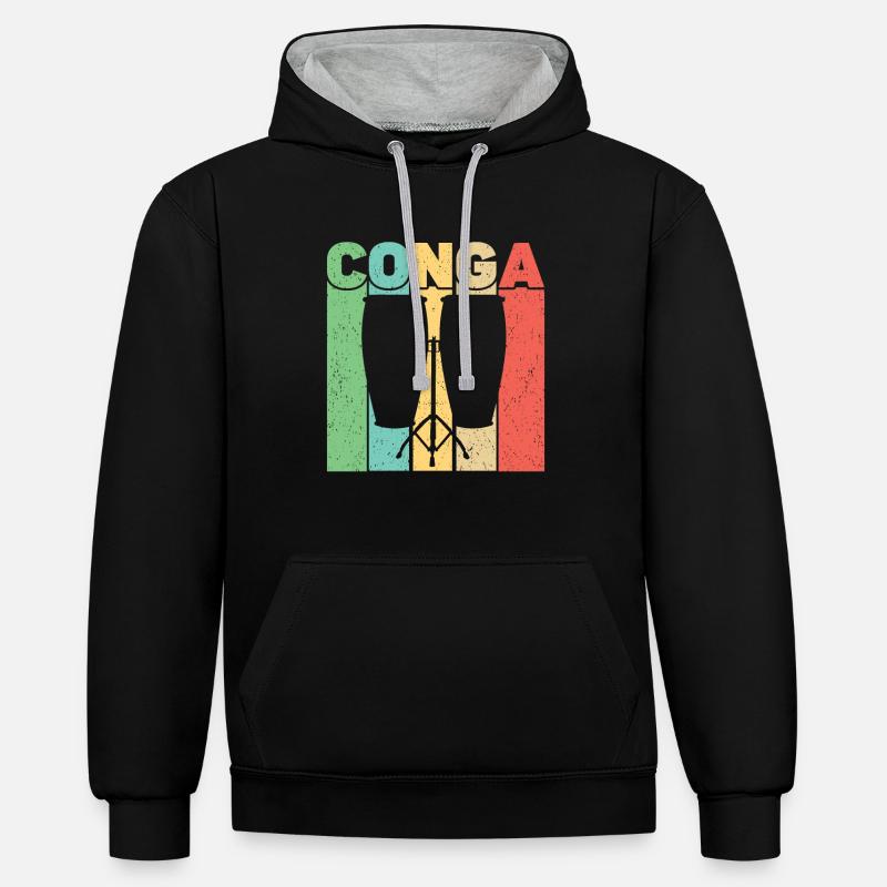 Conga Drum Musicien Drumline - Sweat à capuche contrasté - noir/gris chiné