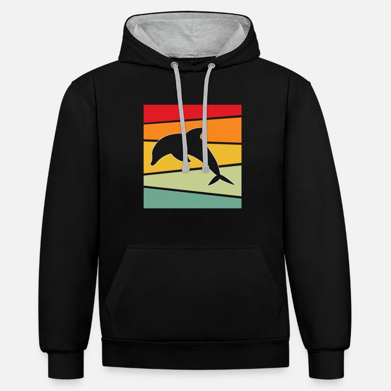 Dauphin Rétro - Sweat à capuche contrasté - noir/gris chiné