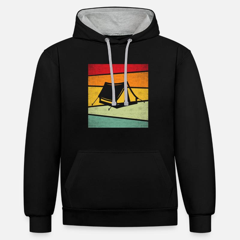Camping Rétro - Sweat à capuche contrasté - noir/gris chiné