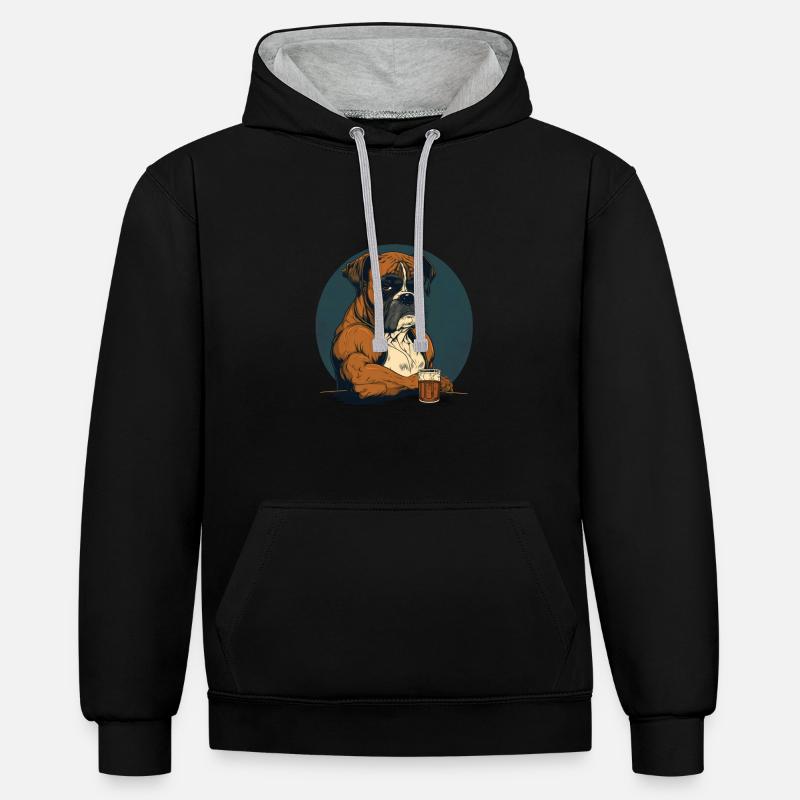 Grumpy boxer drinks whiskey - Contrast hoodie - black/heather grey