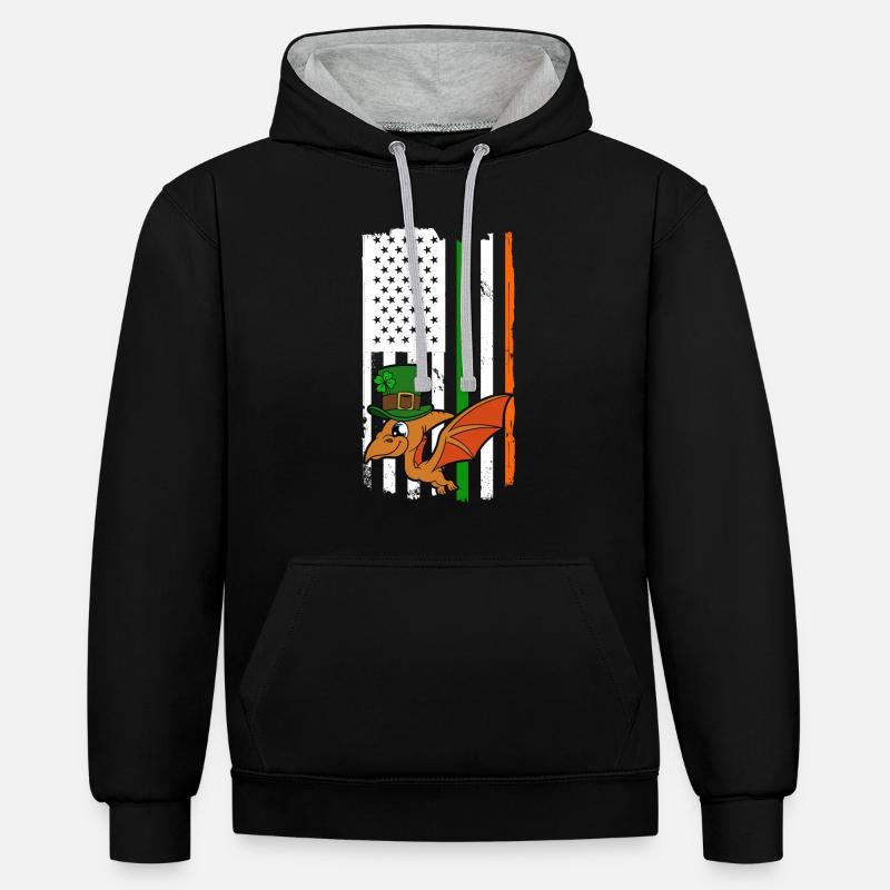 Dinosaure Saint-Patrick Dino - Sweat à capuche contrasté - noir/gris chiné