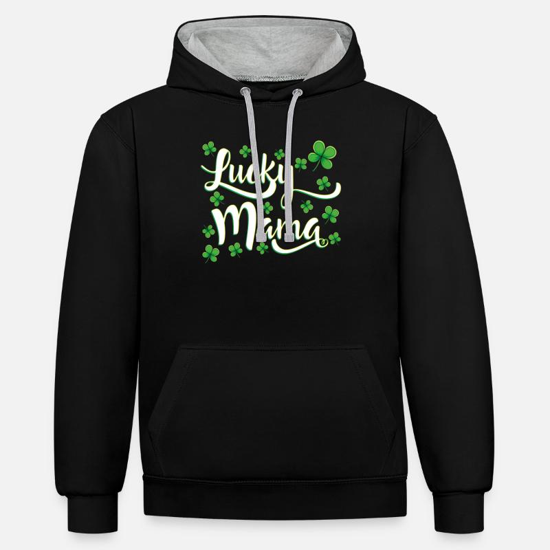 Lucky Mama Saint-Patrick - Sweat à capuche contrasté - noir/gris chiné