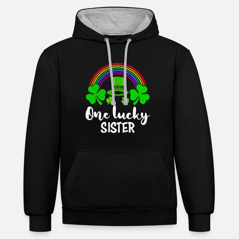Une sœur chanceuse Saint-Patrick Schwester - Sweat à capuche contrasté - noir/gris chiné