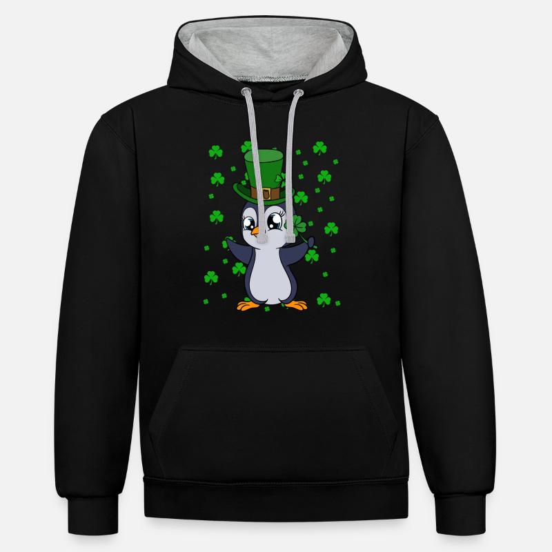 Manchot mignon Trèfle Saint-Patrick Pingouin - Sweat à capuche contrasté - noir/gris chiné