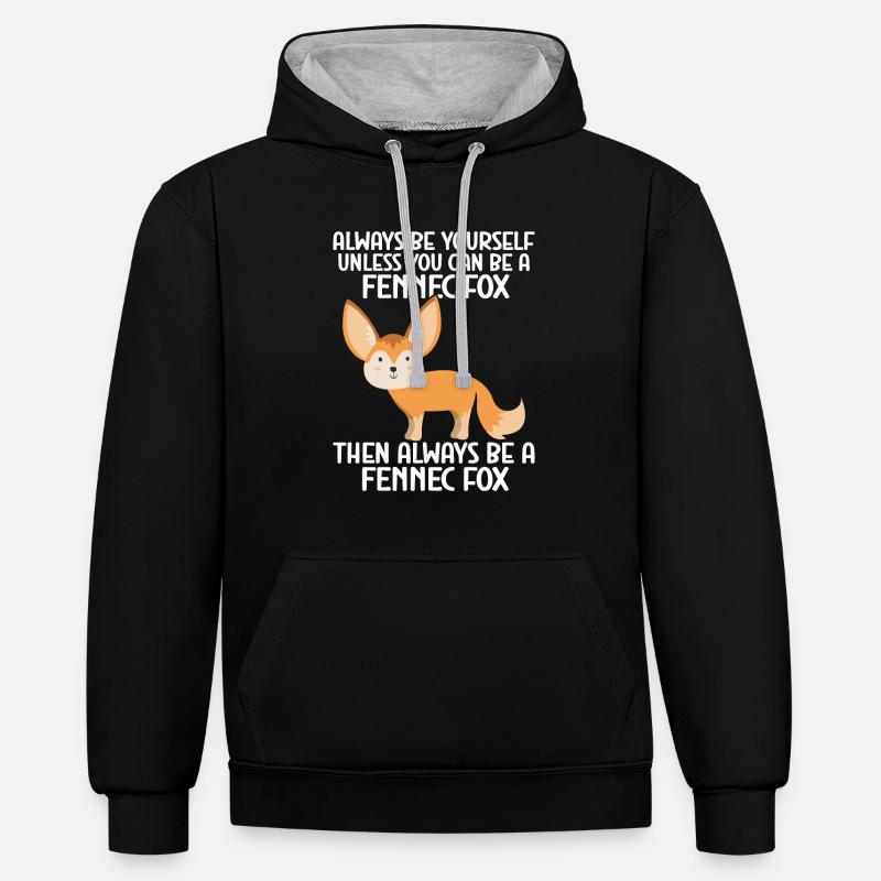 Fennec Fox - Kontrast-Hoodie - Schwarz/Grau meliert
