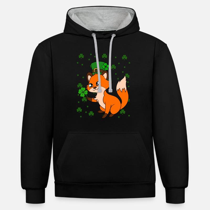 Mignon trèfle renard Saint-Patrick - Sweat à capuche contrasté - noir/gris chiné