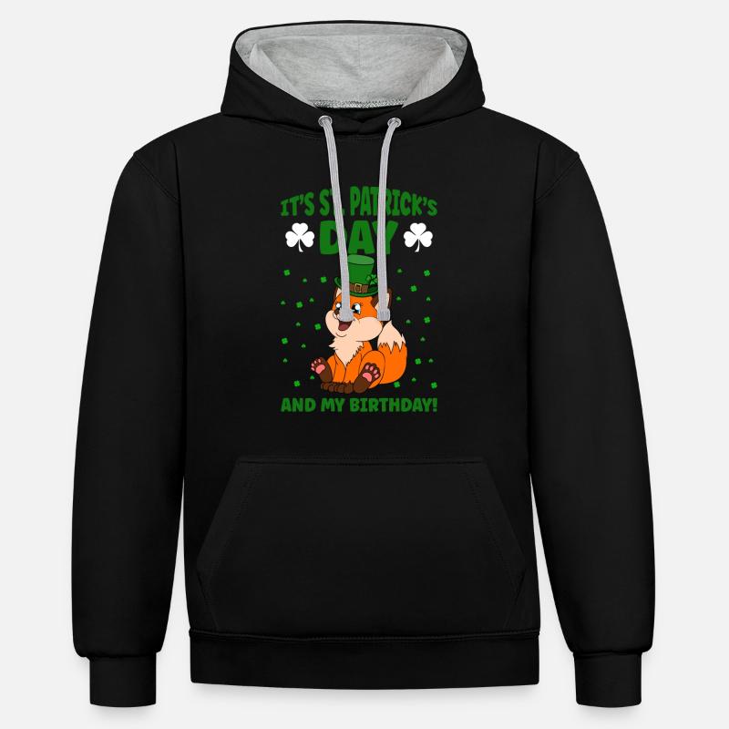 Mignon trèfle renard Saint-Patrick - Sweat à capuche contrasté - noir/gris chiné