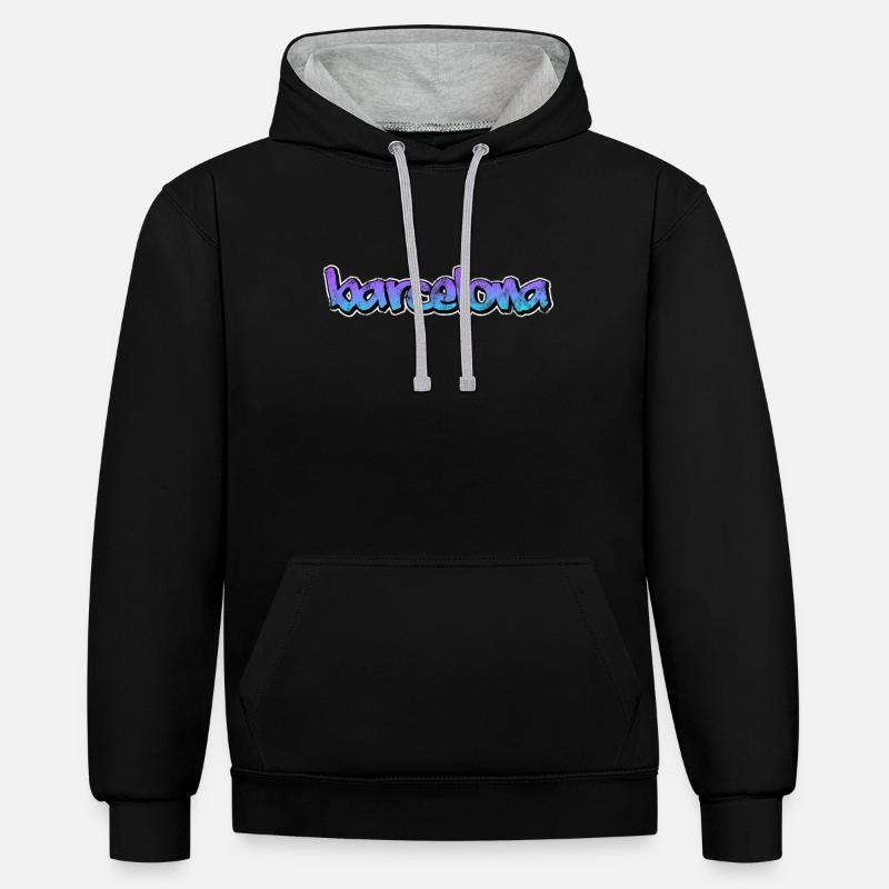 Barcelone - Sweat à capuche contrasté - noir/gris chiné
