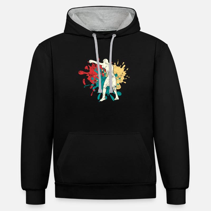 Boxe - Sweat à capuche contrasté - noir/gris chiné