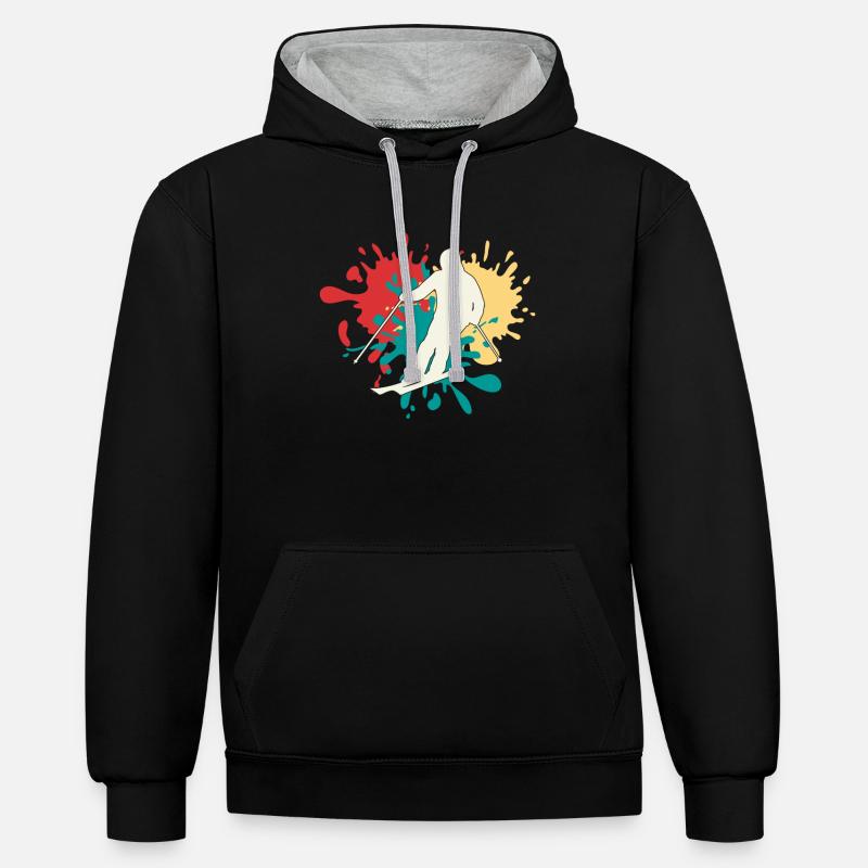 Silhouette de skieur - Sweat à capuche contrasté - noir/gris chiné