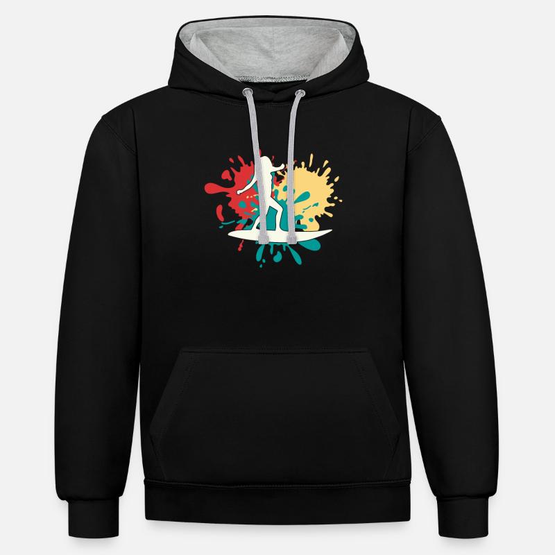 Silhouette de surfeur - Sweat à capuche contrasté - noir/gris chiné