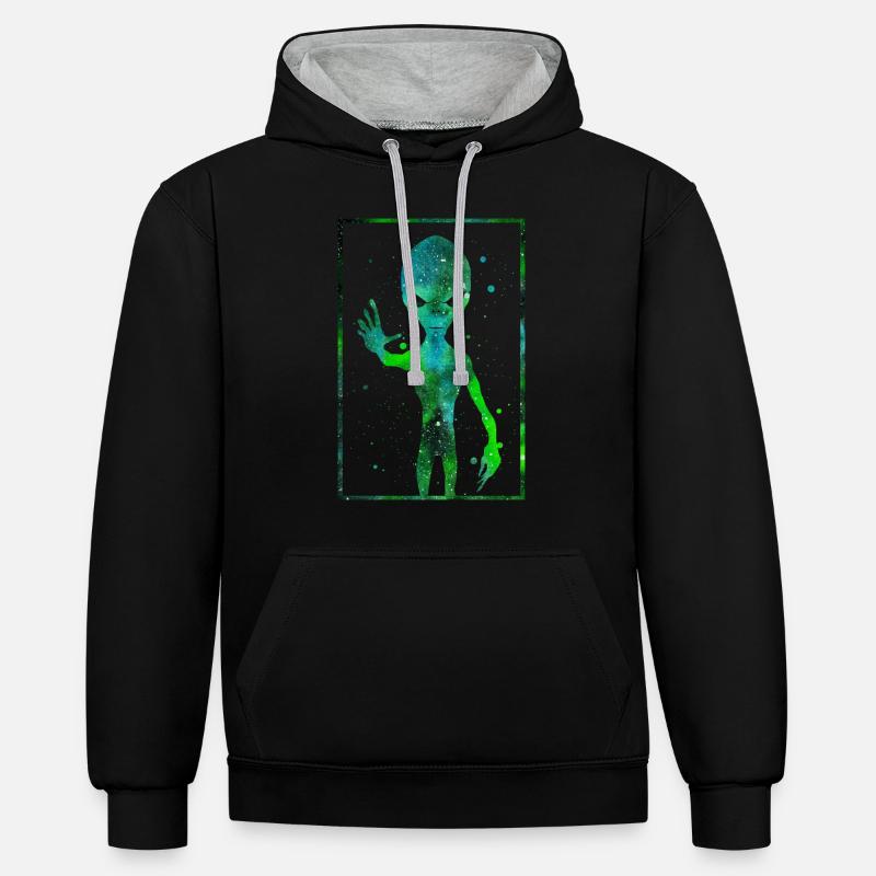 Cryptidcore Estetica Alieno Extraterrestre - Felpa con cappuccio in contrasto cromatico - nero/grigio melange