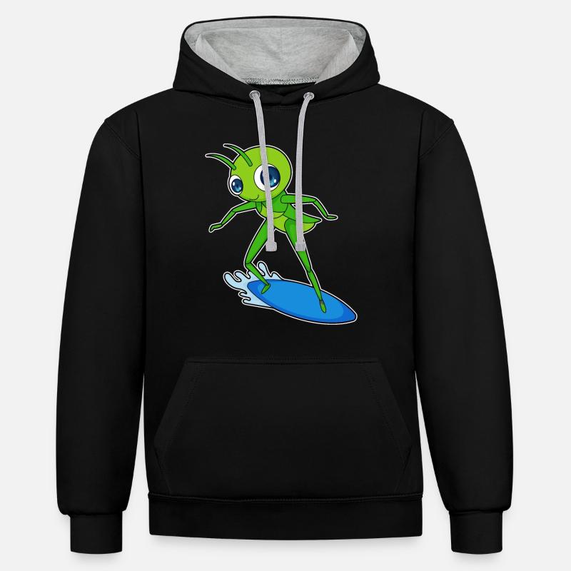Caterpillar Surfer Surbrett - Sweat à capuche contrasté - noir/gris chiné