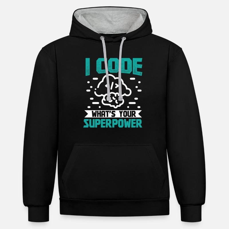 I Code what's your Superpower - Contrast hoodie - black/heather grey