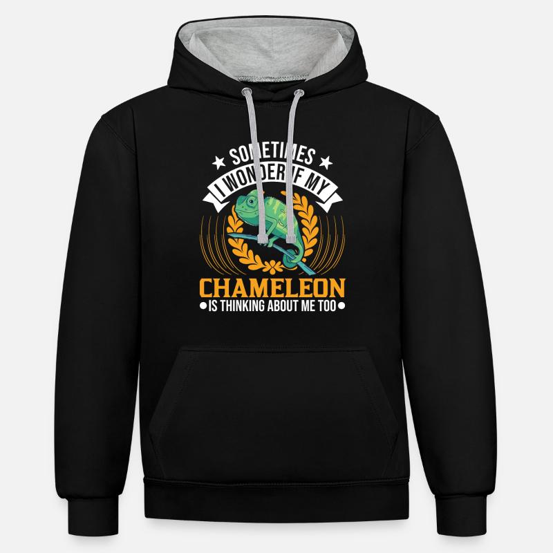 Caméléon Cadeau Caméléon - Sweat à capuche contrasté - noir/gris chiné